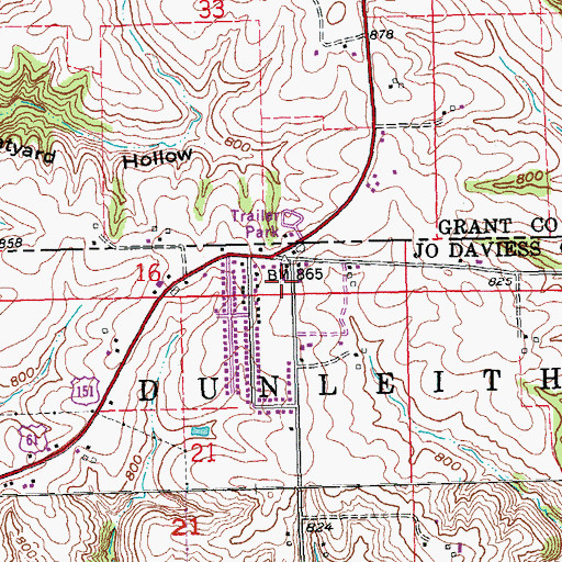 Topographic Map of Menominee - Dunleith Fire Department Station 2, IL