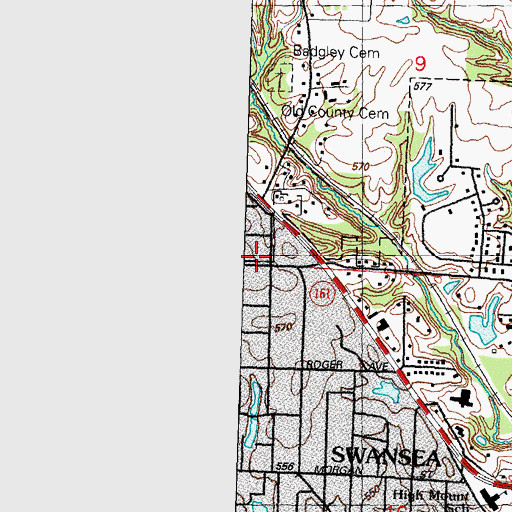 Topographic Map of Northwest Saint Clair County Fire Protection District Station 1, IL