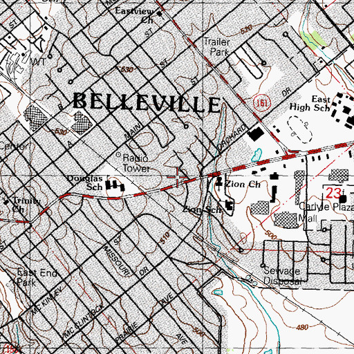 Topographic Map of Belleville Fire Department Station 1, IL
