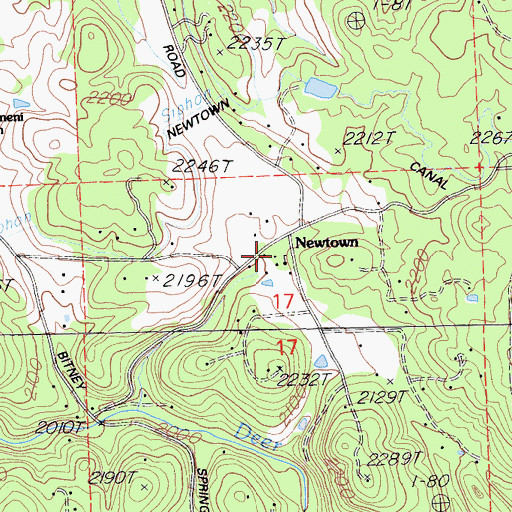 Topographic Map of Newtown, CA