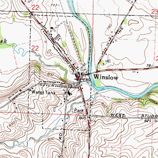 Topographic Map of Winslow Volunteer Fire Department, IL
