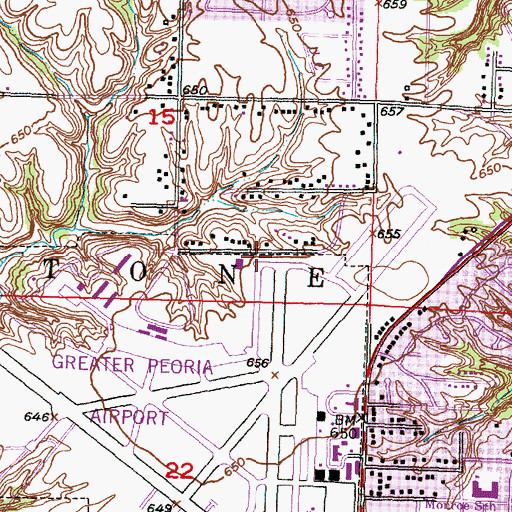 Topographic Map of Greater Peoria Regional Airport Public Safety, IL