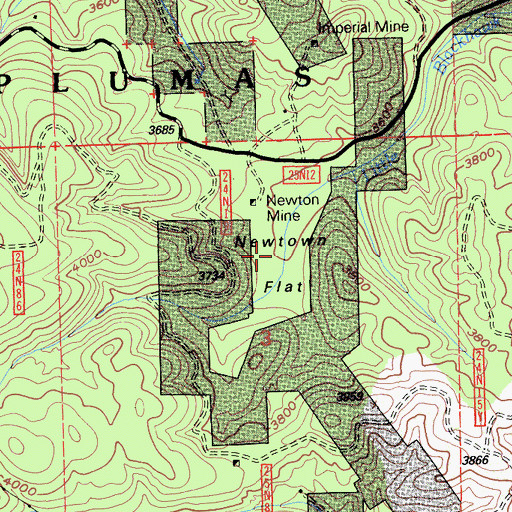 Topographic Map of Newtown Flat, CA