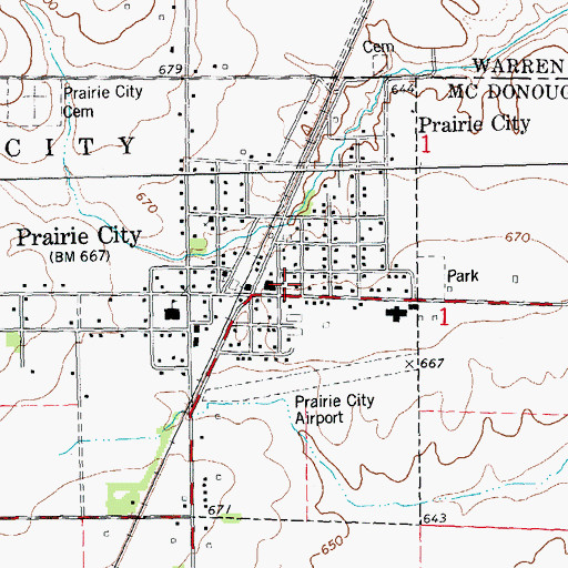 Topographic Map of Prairie City Fire Protection District, IL