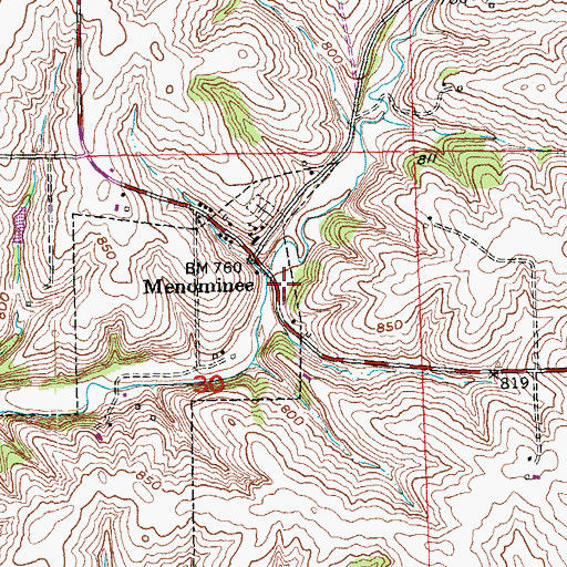 Topographic Map of Menominee - Dunleith Fire Department Station 1, IL