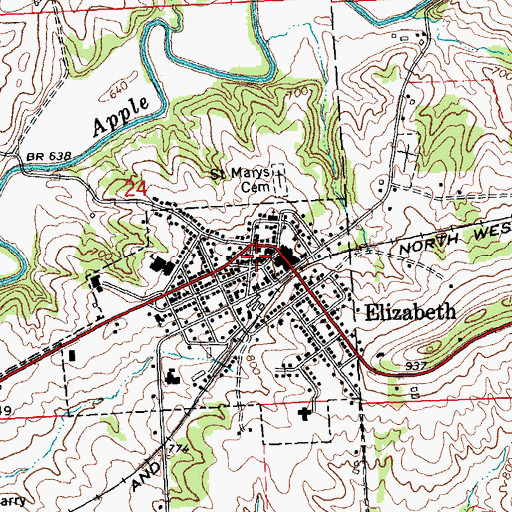 Topographic Map of Elizabeth Fire Department, IL