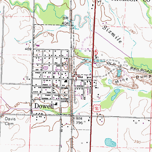Topographic Map of Dowell Volunteer Fire Department, IL