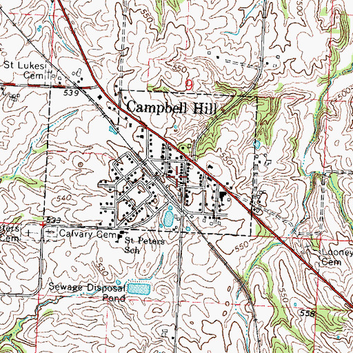 Topographic Map of Campbell Hill Rural Fire District 162, IL