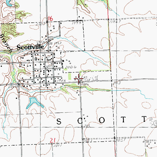 Topographic Map of Scottville - Modesto Rural Fire Protection District, IL