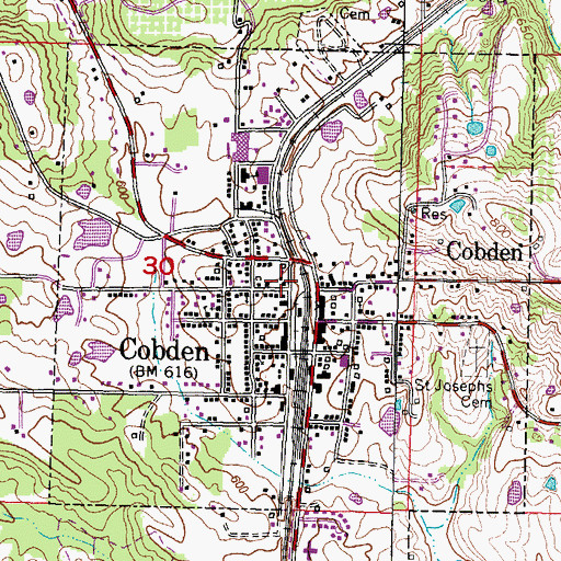 Topographic Map of Cobden Volunteer Fire Department, IL