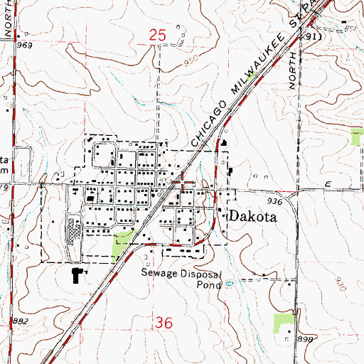 Topographic Map of Dakota Fire Protection District, IL