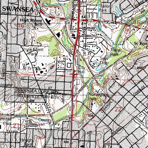 Topographic Map of Swansea Fire Department - Engine House 1, IL