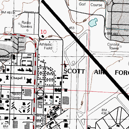 Topographic Map of Scott Air Force Base Fire Department, IL