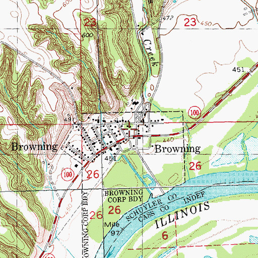 Topographic Map of Browning Fire Department, IL