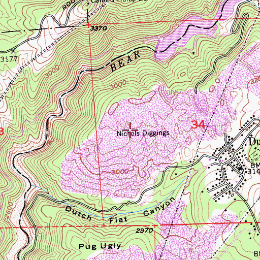 Topographic Map of Nichols Diggings, CA