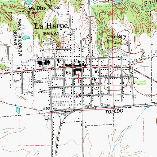 Topographic Map of La Harpe Fire Protection District Station 1, IL