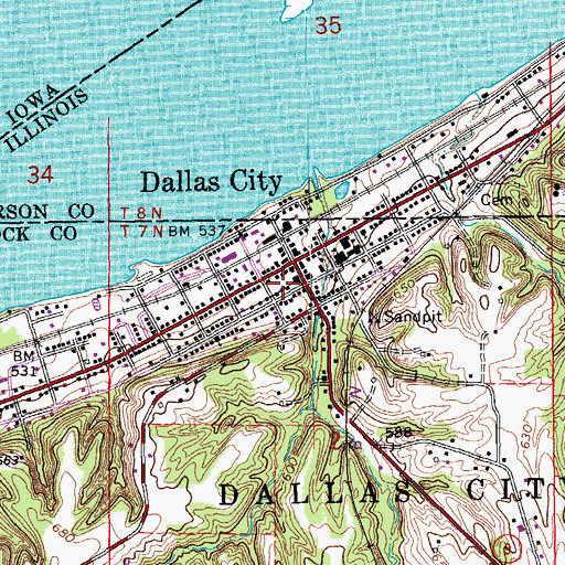 Topographic Map of Dallas City Rural Fire Station, IL