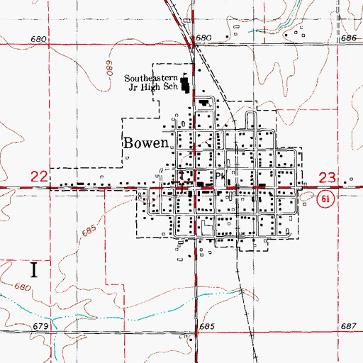 Topographic Map of Bowen Fire Station, IL