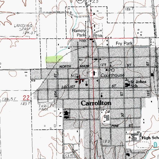 Topographic Map of Carrollton Fire Protection District, IL