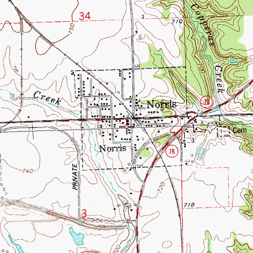 Topographic Map of Copperas Creek Fire Protection District Norris Unit, IL