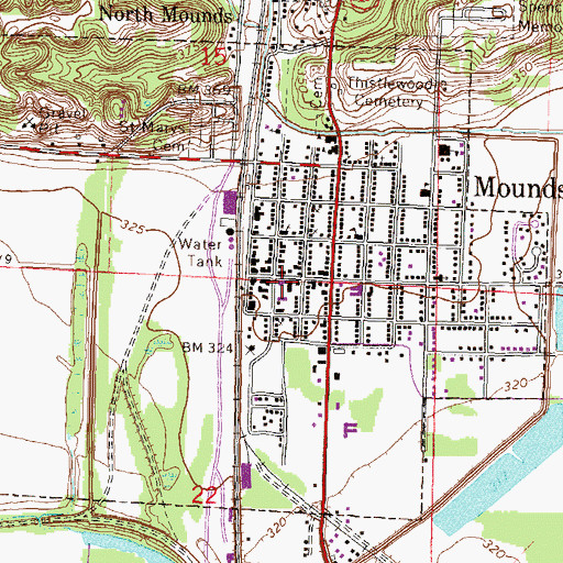 Topographic Map of Mounds Volunteer Fire Department, IL