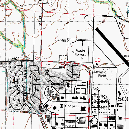 Topographic Map of Illinois Air National Guard 126th Air Refueling Wing Fire Department, IL