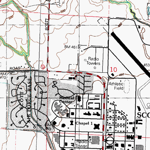 Topographic Map of Illinois Air National Guard 126th Air Refueling Wing Fire Department, IL