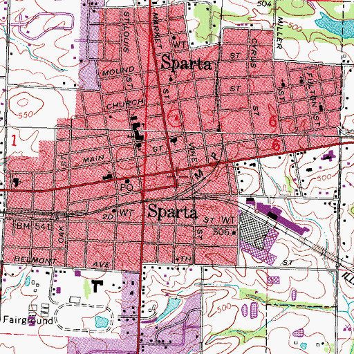 Topographic Map of Sparta Fire Department Station 1, IL