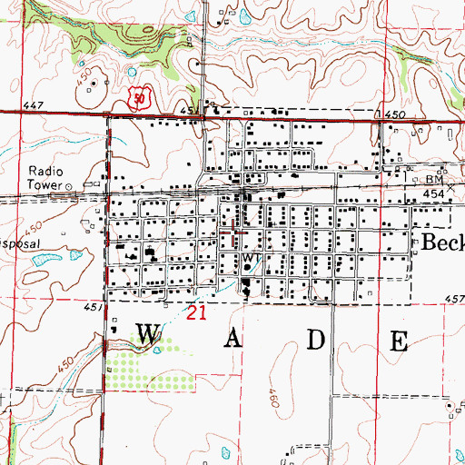 Topographic Map of Beckemeyer - Wade Volunteer Fire Protection District, IL