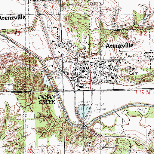 Topographic Map of Arenzville Volunteer Fire Department, IL