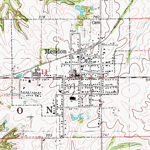 Topographic Map of Mendon Volunteer Fire Association, IL