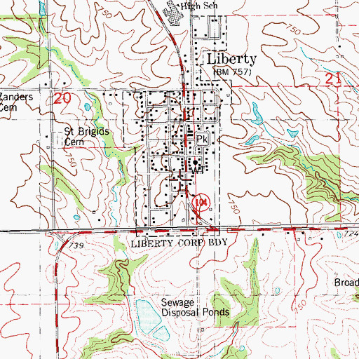 Topographic Map of Liberty Fire Protection District, IL