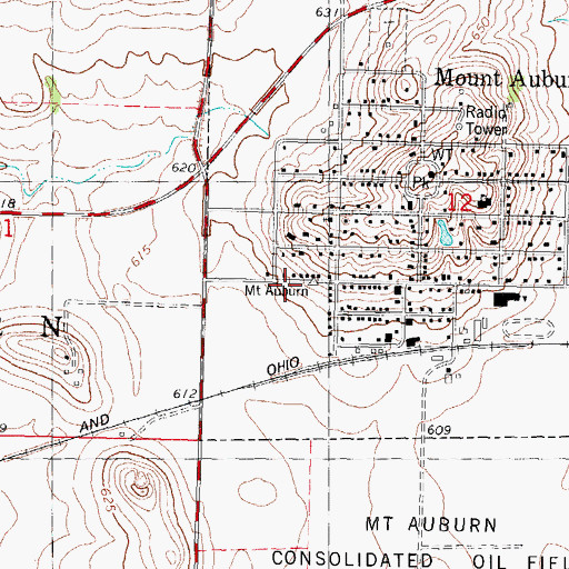 Topographic Map of Mount Auburn Fire Protection District, IL