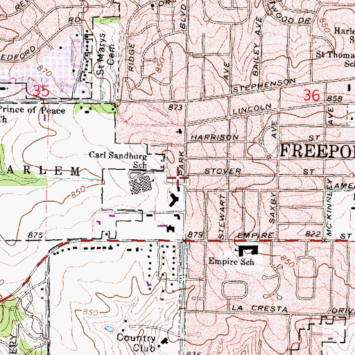 Topographic Map of Freeport Fire Department Station 1, IL