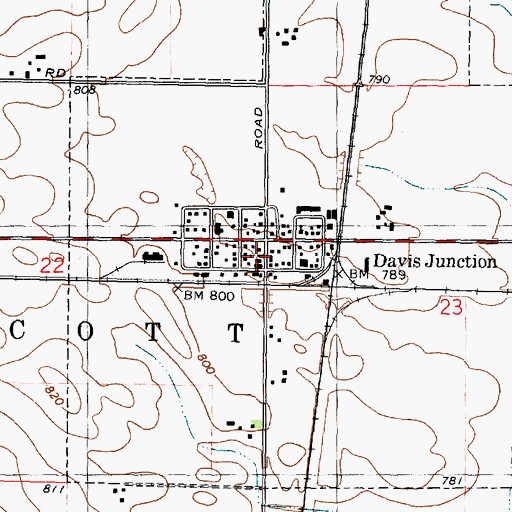 Topographic Map of Lynn Scott Rock Fire Protection District Davis Junction Station, IL