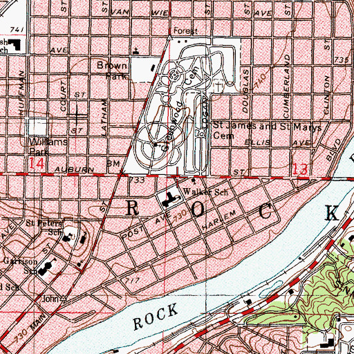 Topographic Map of Rockford Fire Department - Station 8, IL