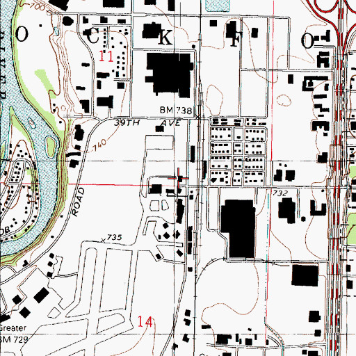 Topographic Map of Rockford Fire Department - Station 7, IL