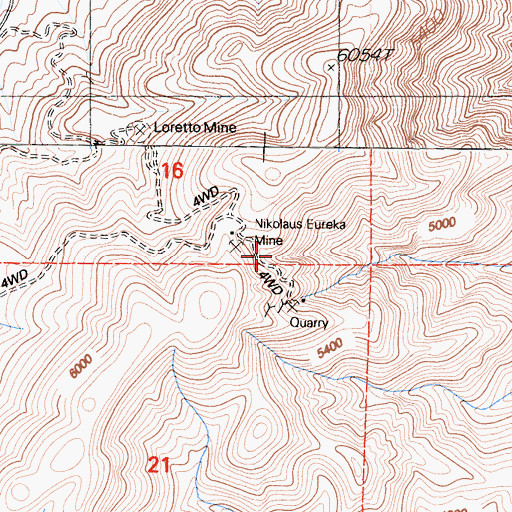 Topographic Map of Nikolaus Eureka Mine, CA