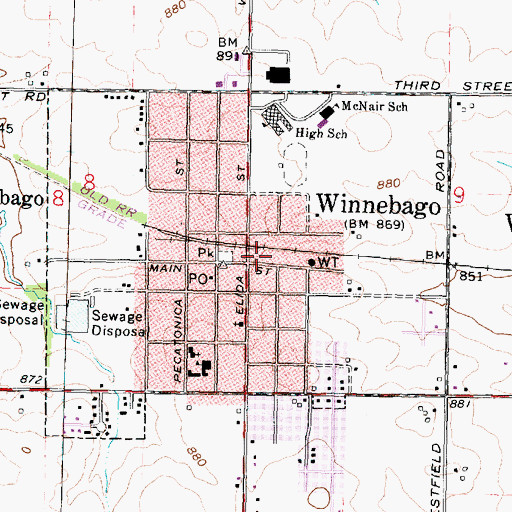 Topographic Map of Win - Bur - Sew Fire Protection District, IL