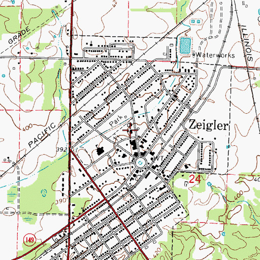 Topographic Map of Zeigler Fire Department, IL