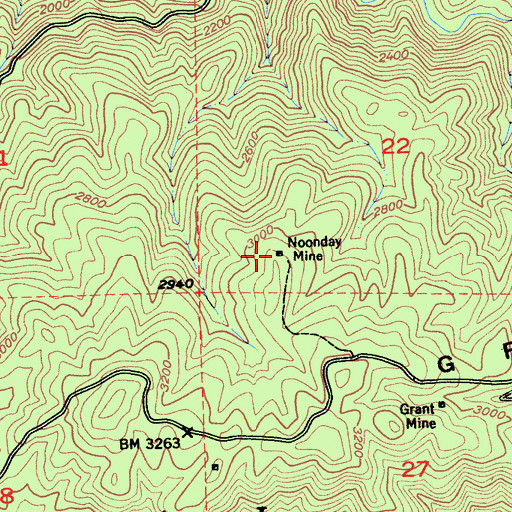 Topographic Map of Noonday Mine, CA