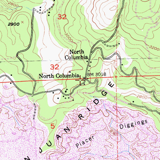 Topographic Map of North Columbia, CA
