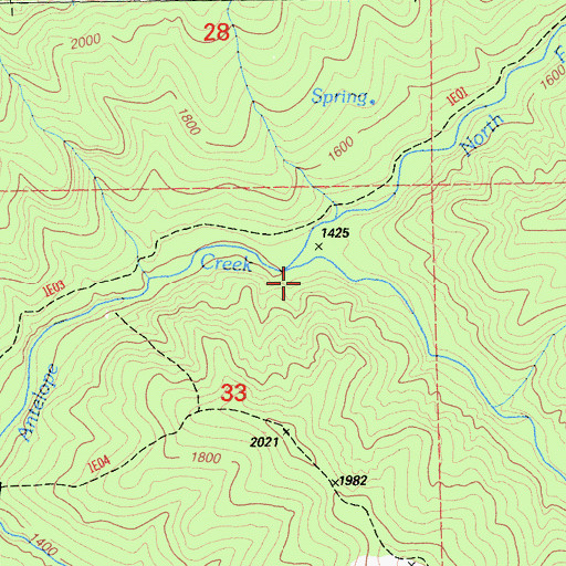 Topographic Map of North Fork Antelope Creek, CA