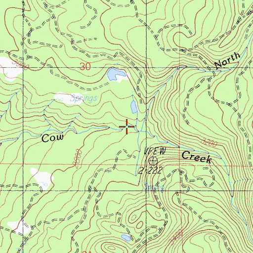 Topographic Map of North Fork Little Cow Creek, CA