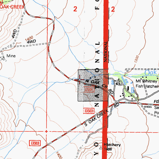 Topographic Map of North Fork Oak Creek, CA