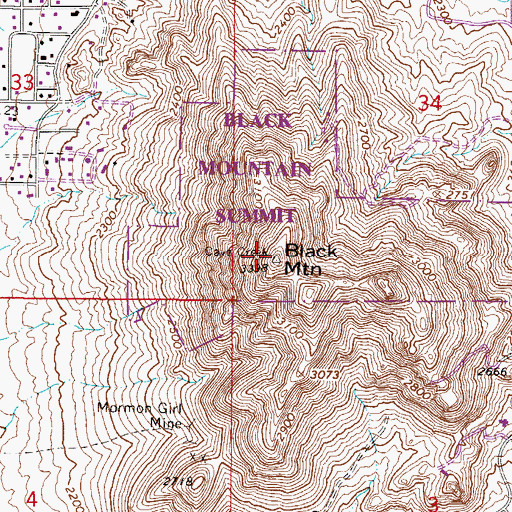 Topographic Map of Black Mountain, AZ