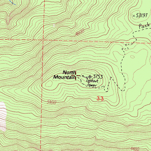Topographic Map of North Mountain Lookout (historical), CA