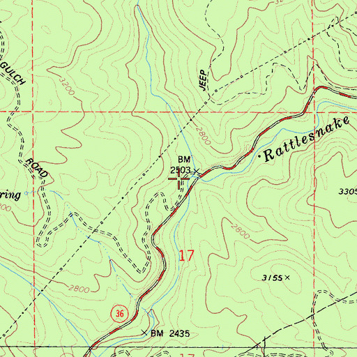 Topographic Map of North Rattlesnake Creek, CA