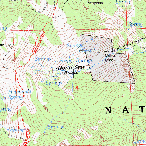 Topographic Map of North Star Basin, CA