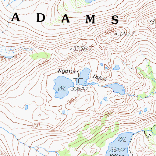 Topographic Map of Nydiver Lakes, CA